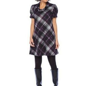 JH Dress Women's Multicolor Plaid Cowl Neck Puffy Sleeve Boho Soft Comfy Sz XL